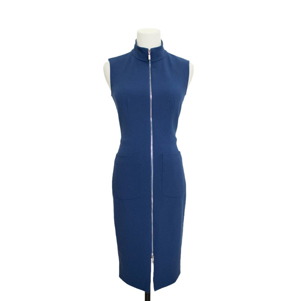 L'AGENCE‎ Vibrant Blue NWT Mock-Neck Full Front Zip Sleeveless Dress Size XS